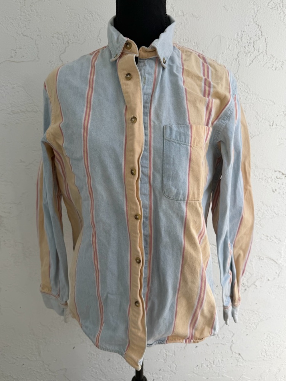 Striped Button-Down Shirt in Light Blue and Cream